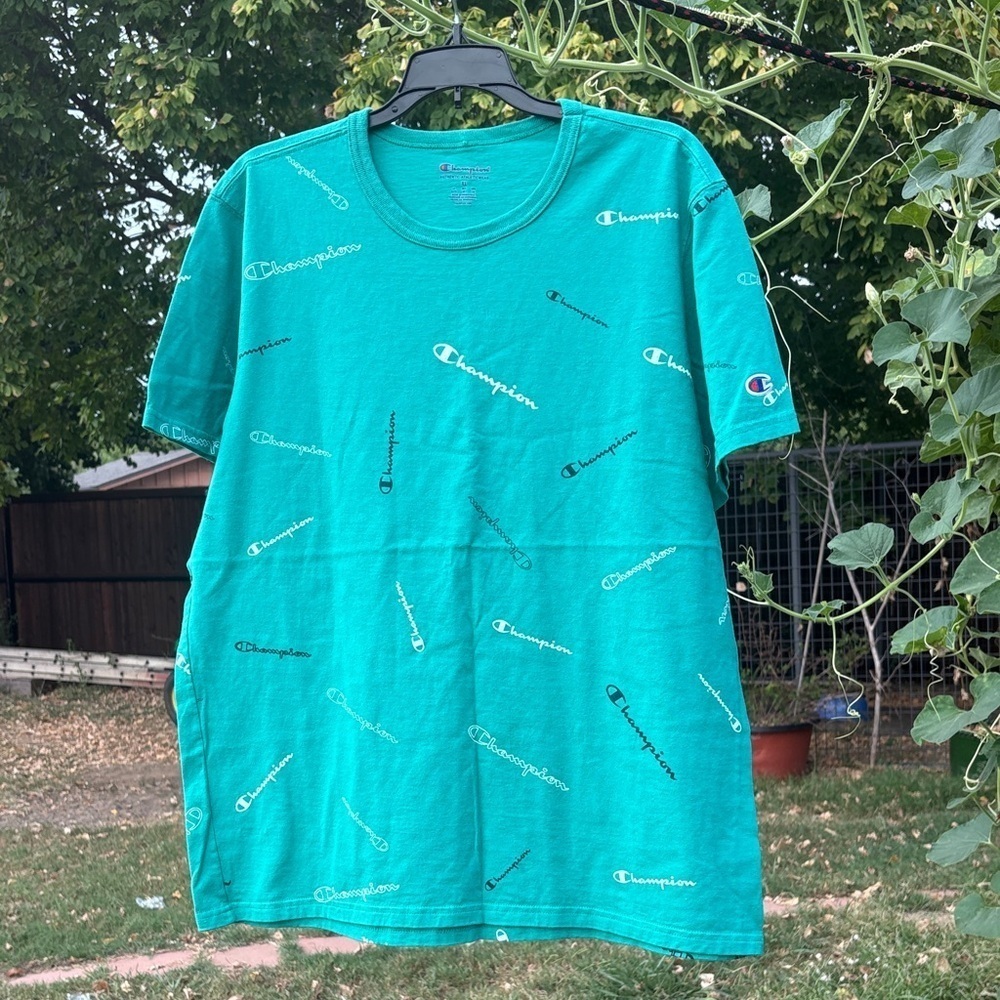 Champion Teal Logo Pattern Men's T-Shirt - Picture 3 of 6